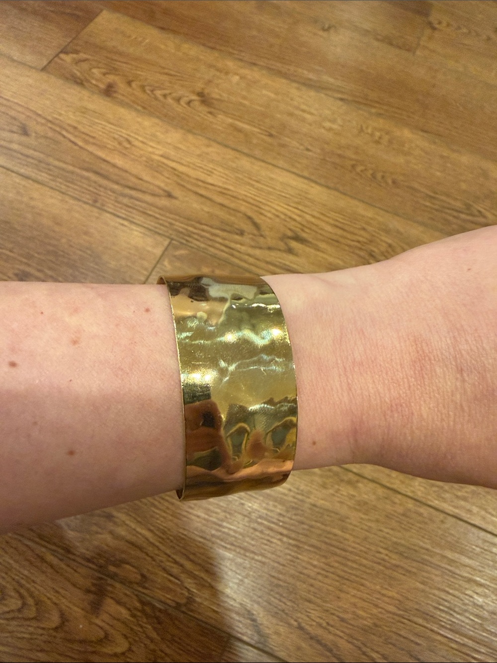 Hammered Gold Tone Wide Cuff Bracelet